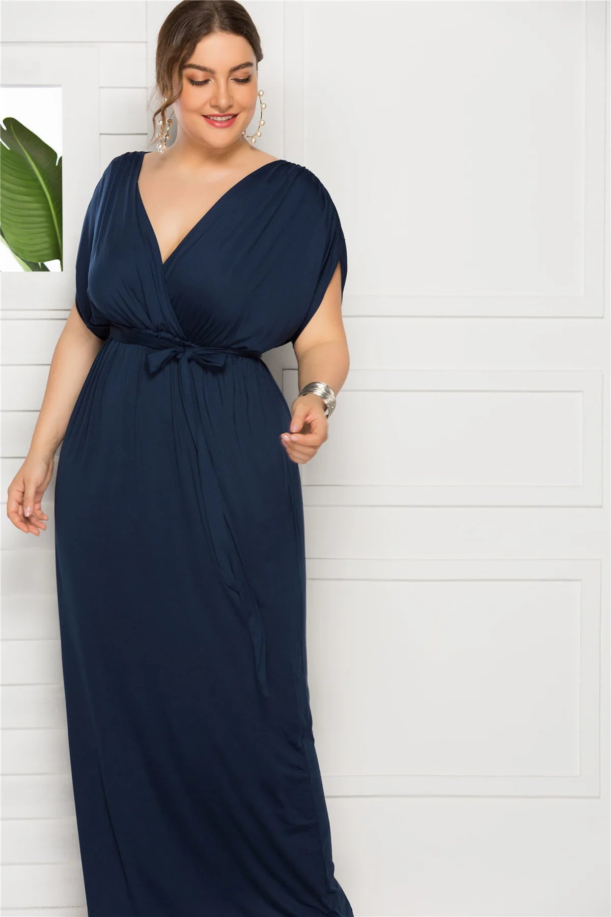 Maxy dress Long Plus Size Evening Party Dress V Neck Stretchy White Vestido Robe de Soiree Wedding Guest Dress LMT-FP3310