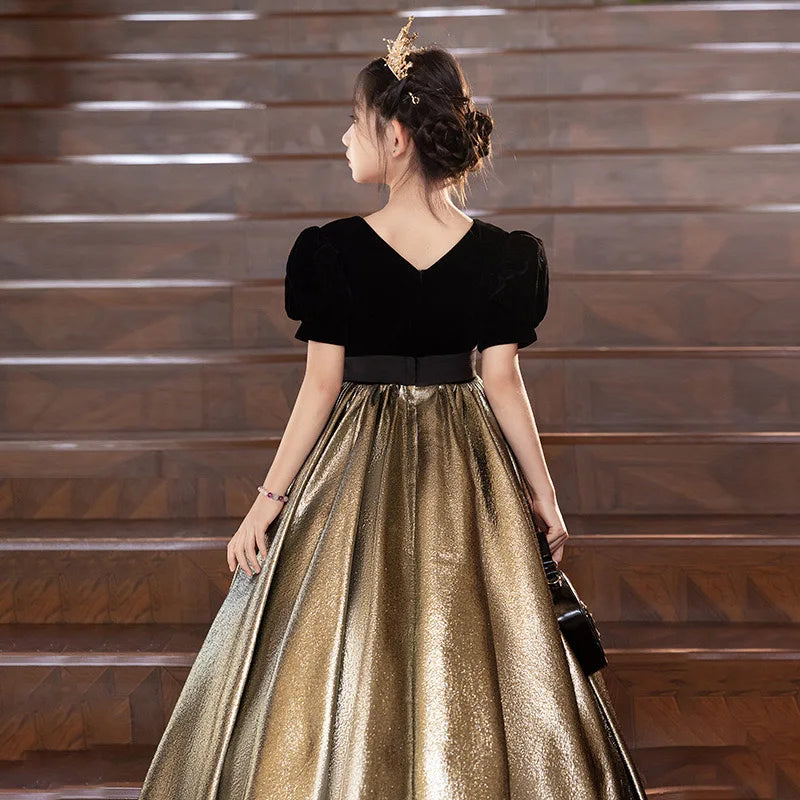 Amay New Shining Flower Girl Dresses For Wedding Lace Puffy Short Sleeve Kids Birthday Baptism Party Clothes First Communion Gowns