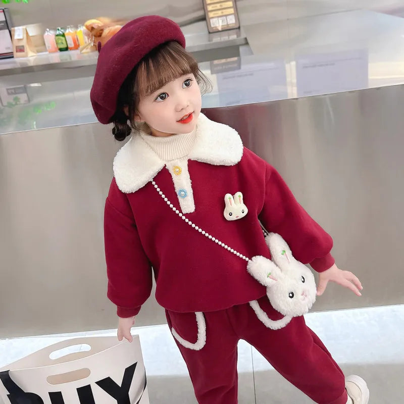 Maxy Children Clothing Sets for Baby Girls Sweater Pants Autumn Winter Toddler Kids Clothes Outfits Cartoon Rabbit Infant Tracksuits