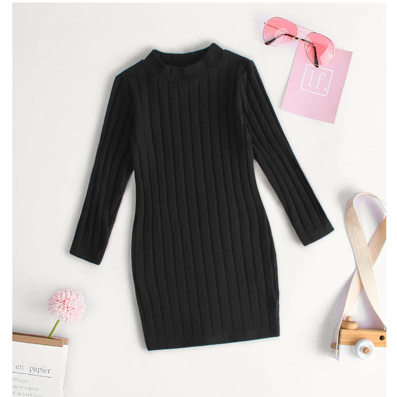 Maxy Autumn Winter Girl Dress Long Sleeve Casual Toddler Girls Clothes Classic Elegant Style Black Formal Kids Outfits Children