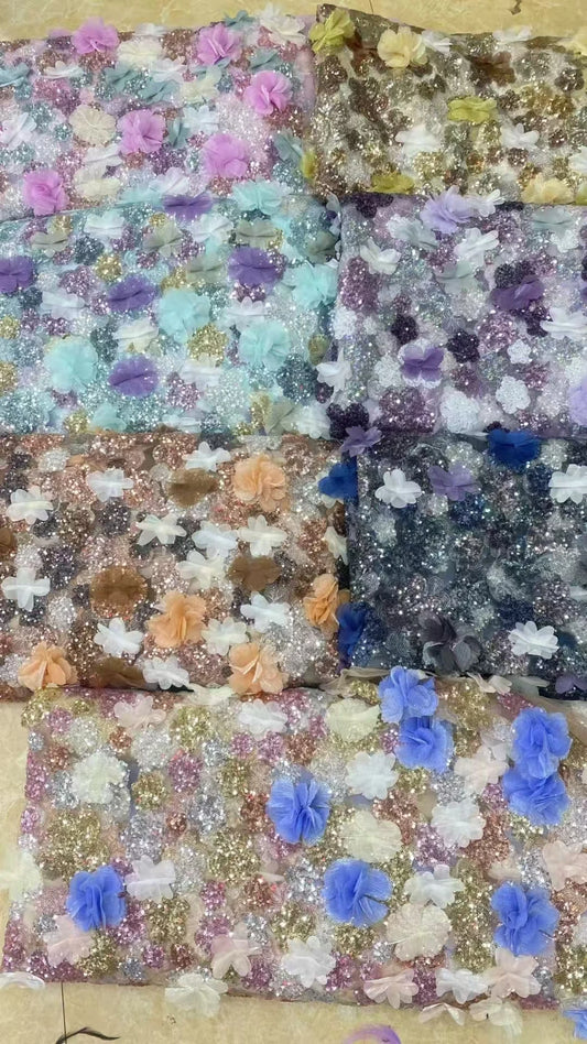 Maxy African 3D Mesh Groom Lace Fabric High Quality French Sequins Lace Fabric Nigerian Lace Fabric For Wedding Women Dress
