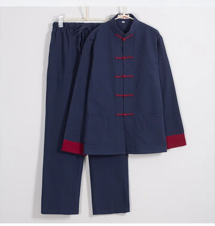 Maxy Traditional Chinese Style Men Cotton Linen Tops Pants Hanfa Tang Suit Kung Fu Tai Chi Uniform Oriental Fashion Clothing Sets