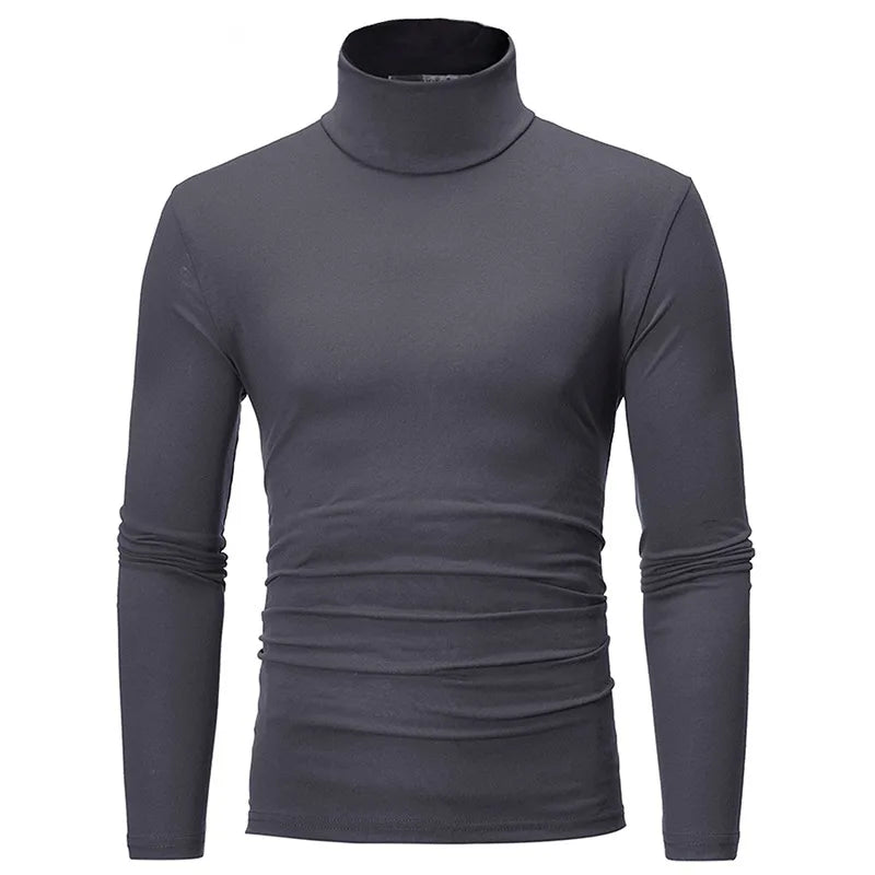 Visco Autumn Winter Men's High Neck T-shirt Slim Fit Fashion High Elastic Long Sleeve Casual Breathable Apparel Pullover Thermal Tops