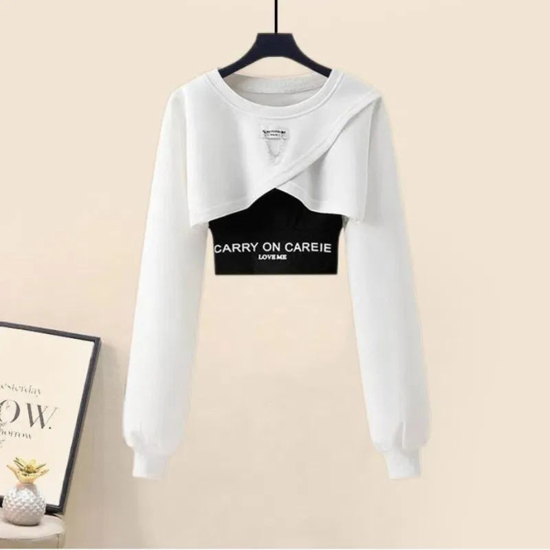 Maxy Korean Elegant Sportswear Suit Women's Spring Autumn Fashion Short Sweater+Suspenders+Pants Three Piece Female Tracksuit Set