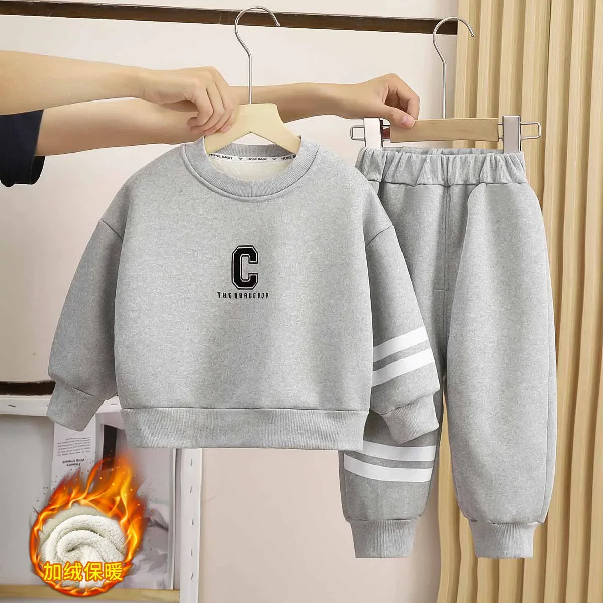 Maxy Girls Boys Velvet Clothes Sets Toddler Kids Letter Sweatshirt Pant 2pcs Suit 2024 Autumn Winter Children's Clothing Casual