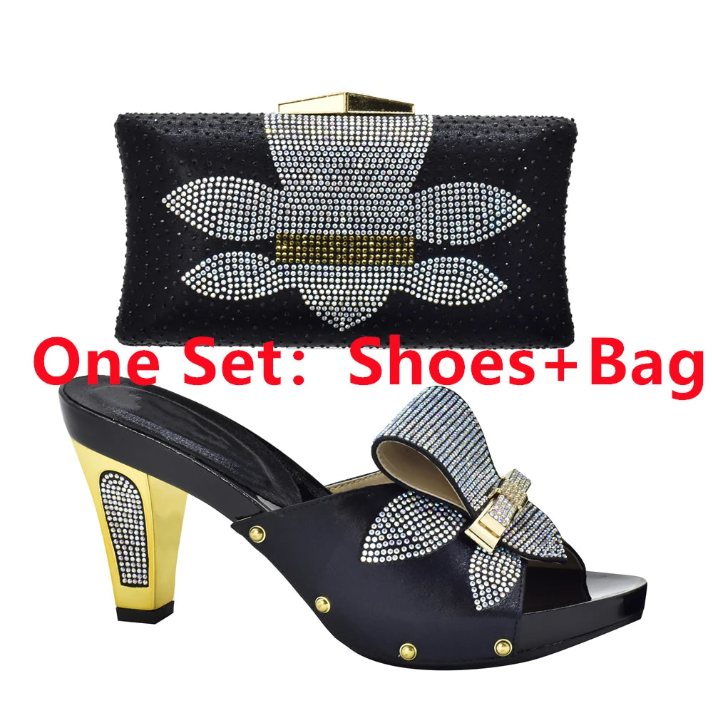 Maxy Leather Shoes and Bag Set Purple Women Shoes and Bag Set in Ladies Shoe and Bag Set with Rhinestone