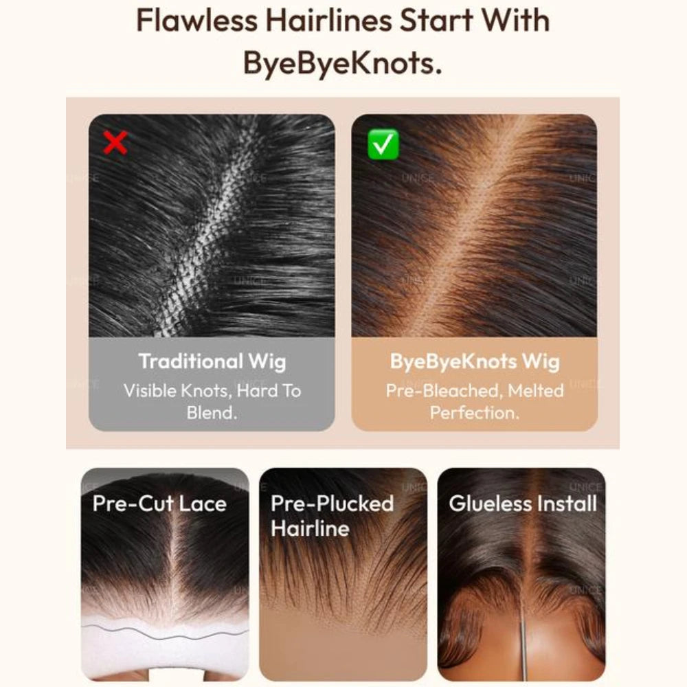 UNice Hair Water Wave Human Hair Wig With Drawstring Pre Cut Pre Bleached 7x5 & 13x4 HD Real Scalp Glueless Wigs 150% Density