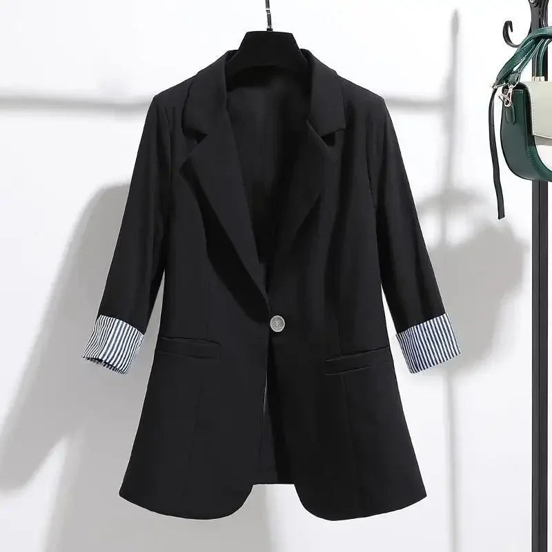 Maxy Korean Edition Thin Style Stylish and Elegant Commuting Three Quarter Women's Oversized Suit Coat New Spring and Summer