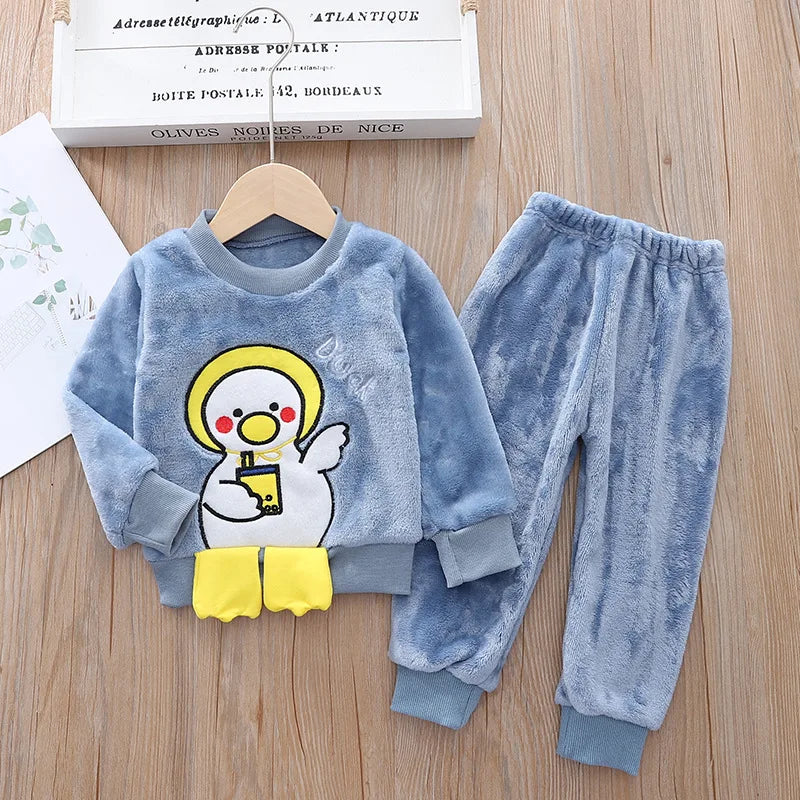 Babs Boy Clothing Set Autumn and Winter Velvet Thick Warm Casual Hooded Sweater Cartoon Cute Bear 3Pcs Toddler Girl Clothes Suit