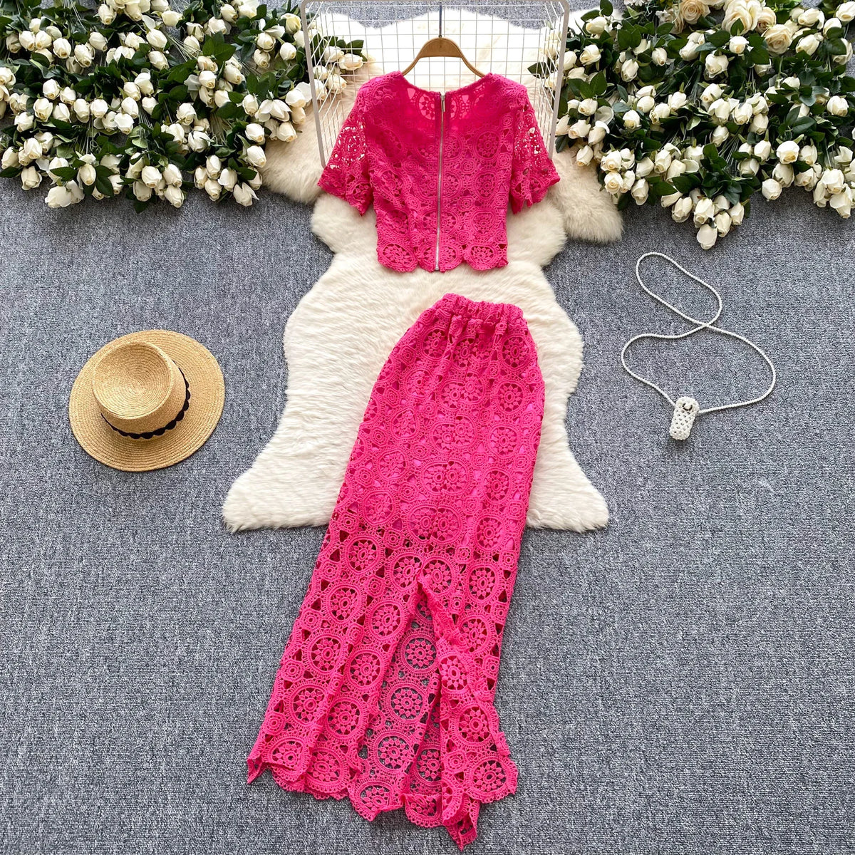 Maxy Sexy Chic Hook flower hollow lace Elegant Korean Fashion Slim Summer vintage Beach dress women clothing