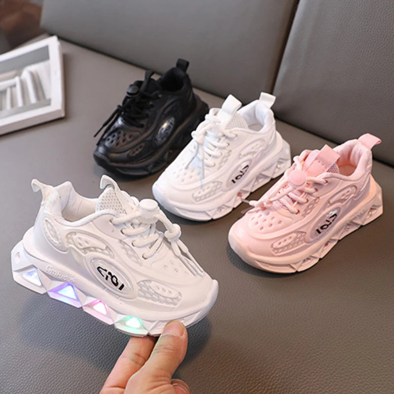 Visco New Tennis Shoes LED Children Train Boys Girls Casual Sneakers Kids Flats Mesh Breathable Sports Shoes Toddler Illuminated Shoes