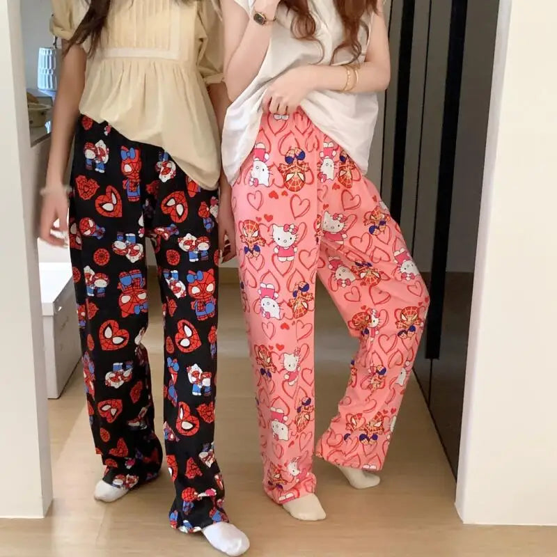 Maxy Spring Autumn Thin Hello Kitty Printed Women's Pajama Pants Summer Popular Loose Casual Pants Cartoon Home Casual Walking Pants