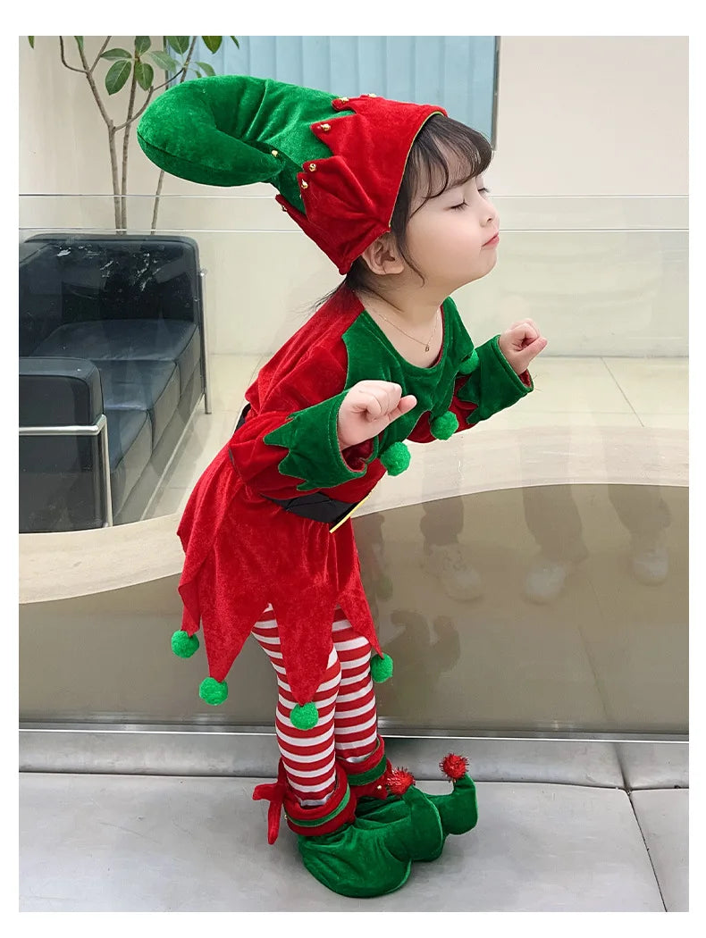 Maxy Costume For Kids Girl Green Santa Claus Suit Set with Hat Children Fancy Christmas Party Dress Set Performance