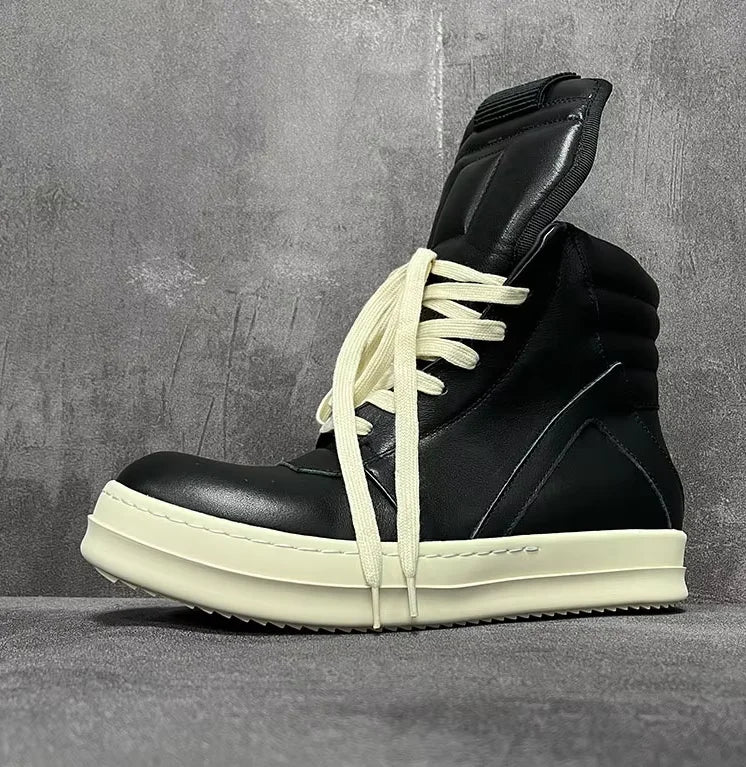 Visco Men ‘s High Top Shoes Women Leather Platform Sneakers Casual Luxury Lace Up Zip Autumn Black Classic Designer Boots