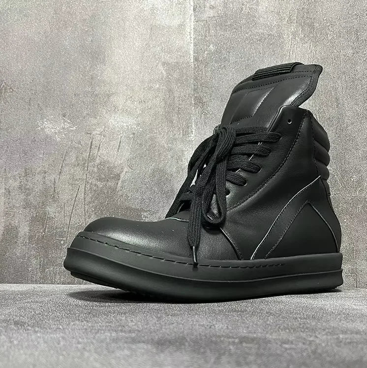 Visco Men ‘s High Top Shoes Women Leather Platform Sneakers Casual Luxury Lace Up Zip Autumn Black Classic Designer Boots