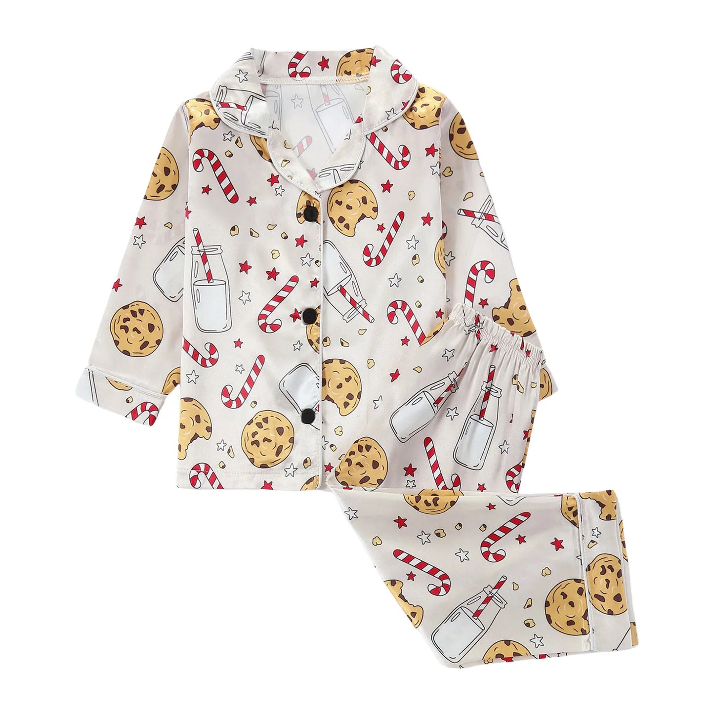 Pajamas Christmas Pattern Long sleeved Pajama Button Set For Kids Boys Cartoon Print Sleeve Pants Girls Sleepwear 2 Piece Sets