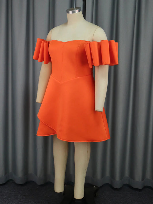 Off Shoulder Dresses for Women Slash Neck Short Sleeves High Waist A Line Elegant Backless Lady Evening Party Club Mini Gowns