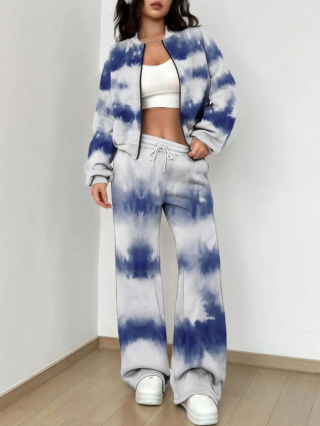 Maxy French Retro Floral Long Sleeved Zipper Jacket and Pants Set, Gentle and Stylish Two-piece Set