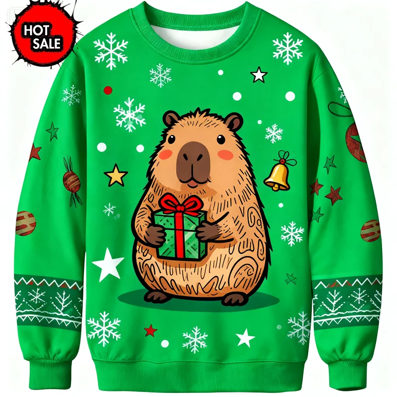 Maxy New 3D Printing Gingerbread Man Happy New Year Round Neck Hoodie Pullover Fashion Ugly Christmas Sweater Sweatshirt Men Tops