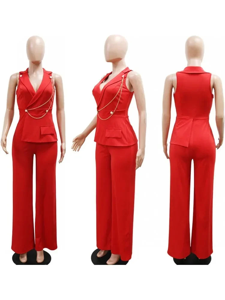 Amay Dashiki African Elegant Fashion Women Black Jumpsuits Sleeveless Wide Leg Pants Rompers Party Office Outfits Spring Summer