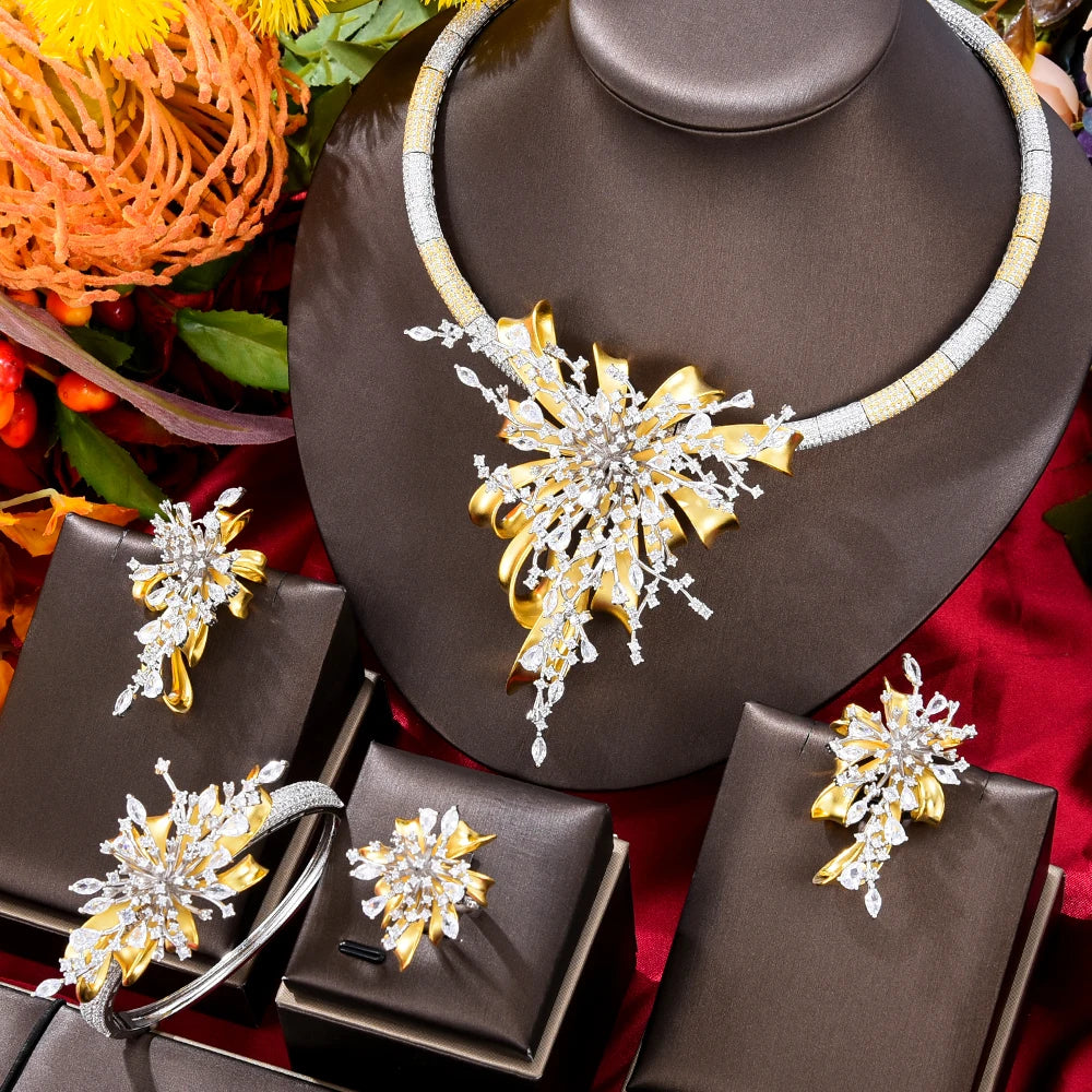 Maxy NEW Luxury 4PCS UAE Rainbow Fireworks Jewelry Set For Women Wedding Party Cubic Bridal Jewelry Set