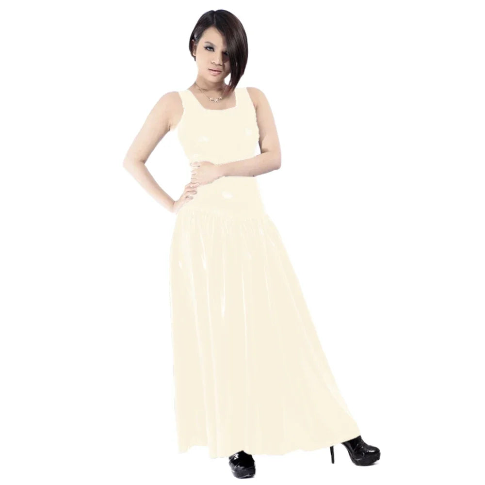 Maxy Women's PVC Tank Dress, Sleeveless Fit and Flared Dress, Raves Party Swing, Pleated Clubwear, Plus Size, Punk Fashion