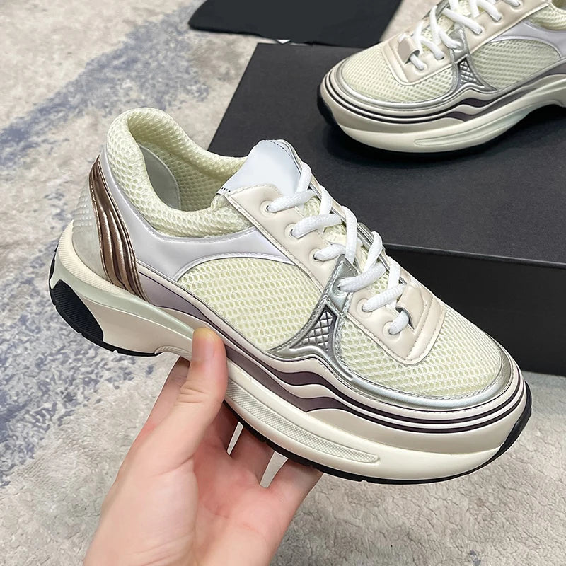 Maxy Women's casual shoes sports shoes breathable mesh flat bottom travel shoes lace up women's shoes