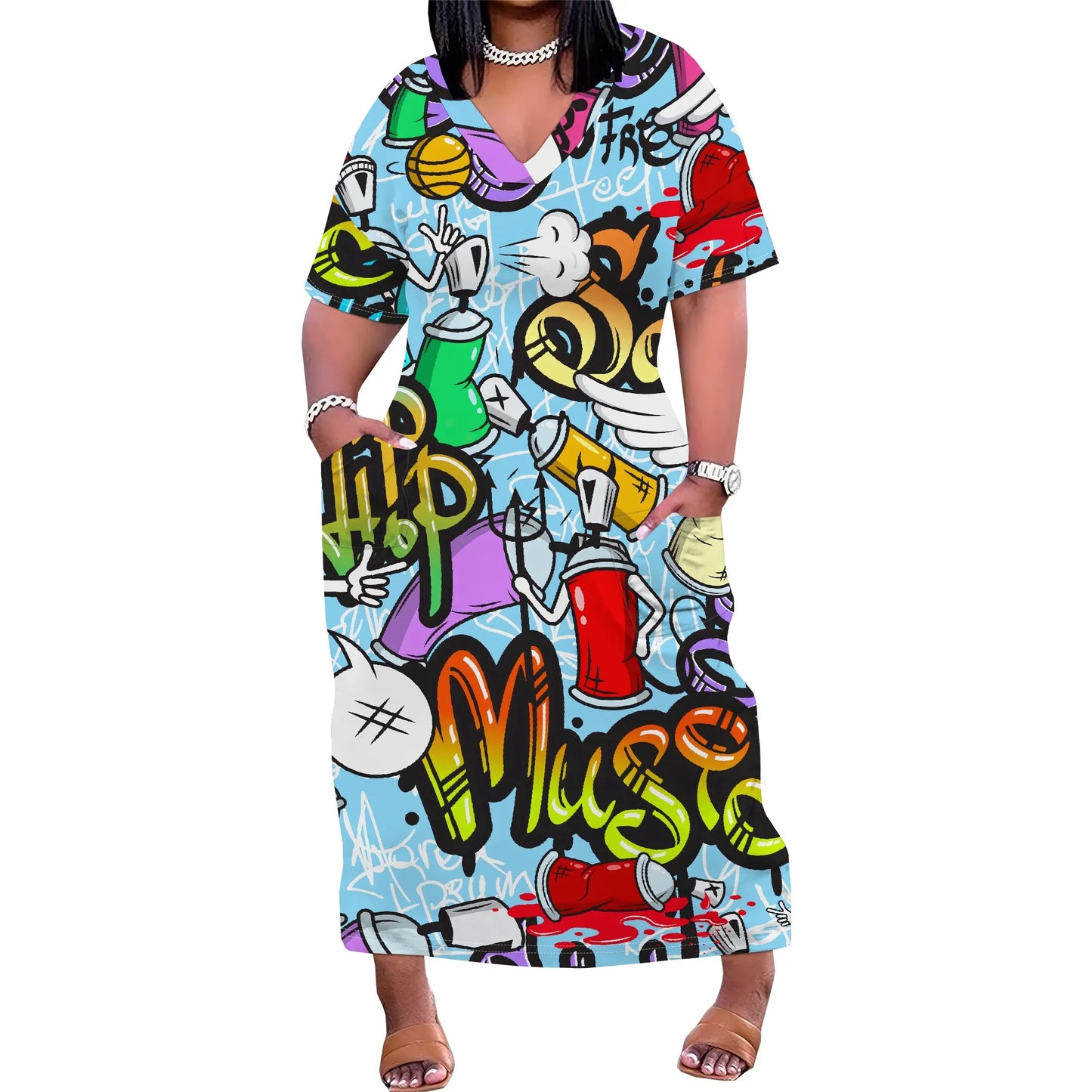 Maxy Plus Size Women Dress with Pockets, Short Sleeve Loose and Comfortable Long Dress for Beach, Party, Work, Spring