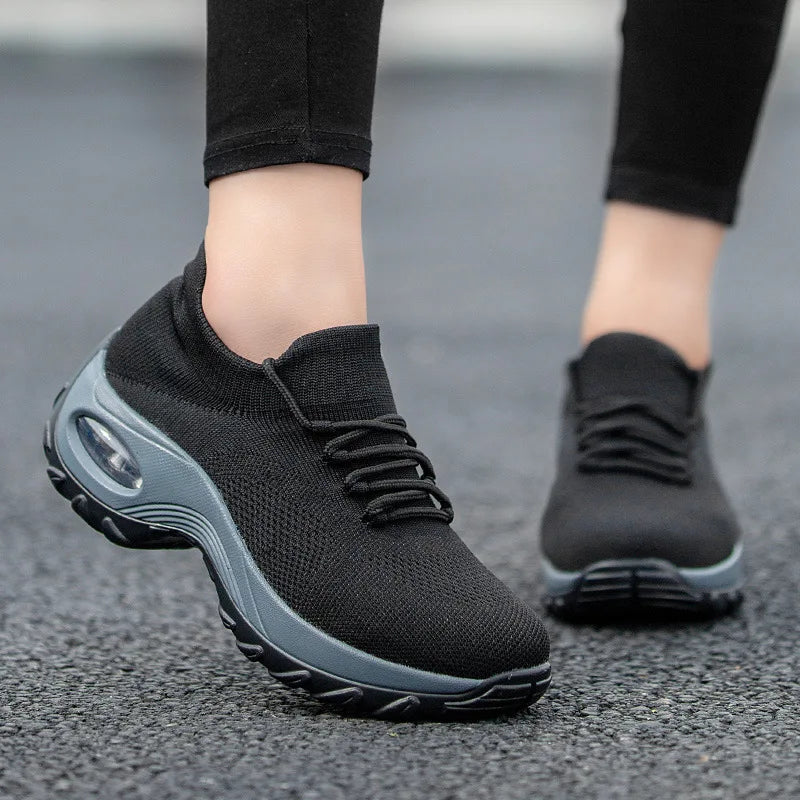 Babs Women Casual Shoes Yellow Walk Shoes Arch Support Casual Sneakers Air Cushion Sport Running Shoes Breathable Autumn Sock Sneaker