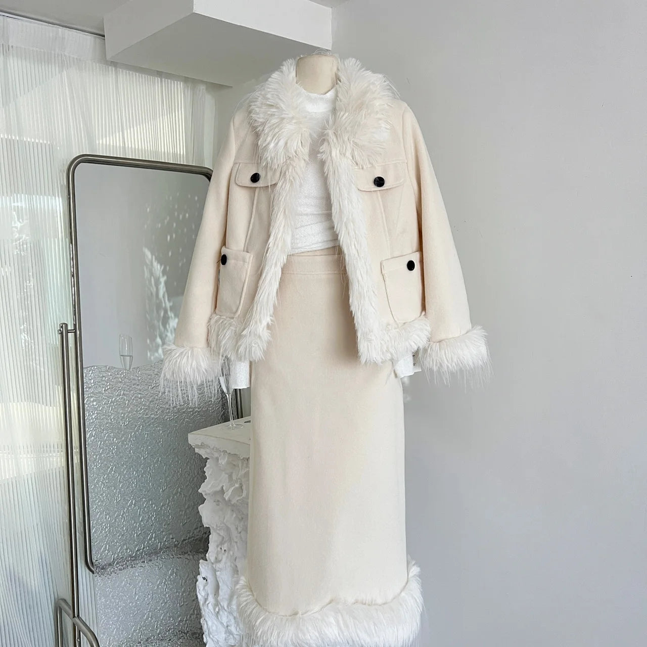 Maxy Tweed Suit Woman Korean 2 Piece Dress Set Winter Elegant Fashion Tops Cardigan + Slim Bodycon Y2k Mini Skirt Chic clothing