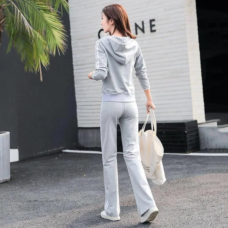 Amay Women's Tracksuit Spring Autumn New Casual Korean Loose Wide Leg Pants Two Piece Set Hooded Sweater Fashion Gym Sports Suit