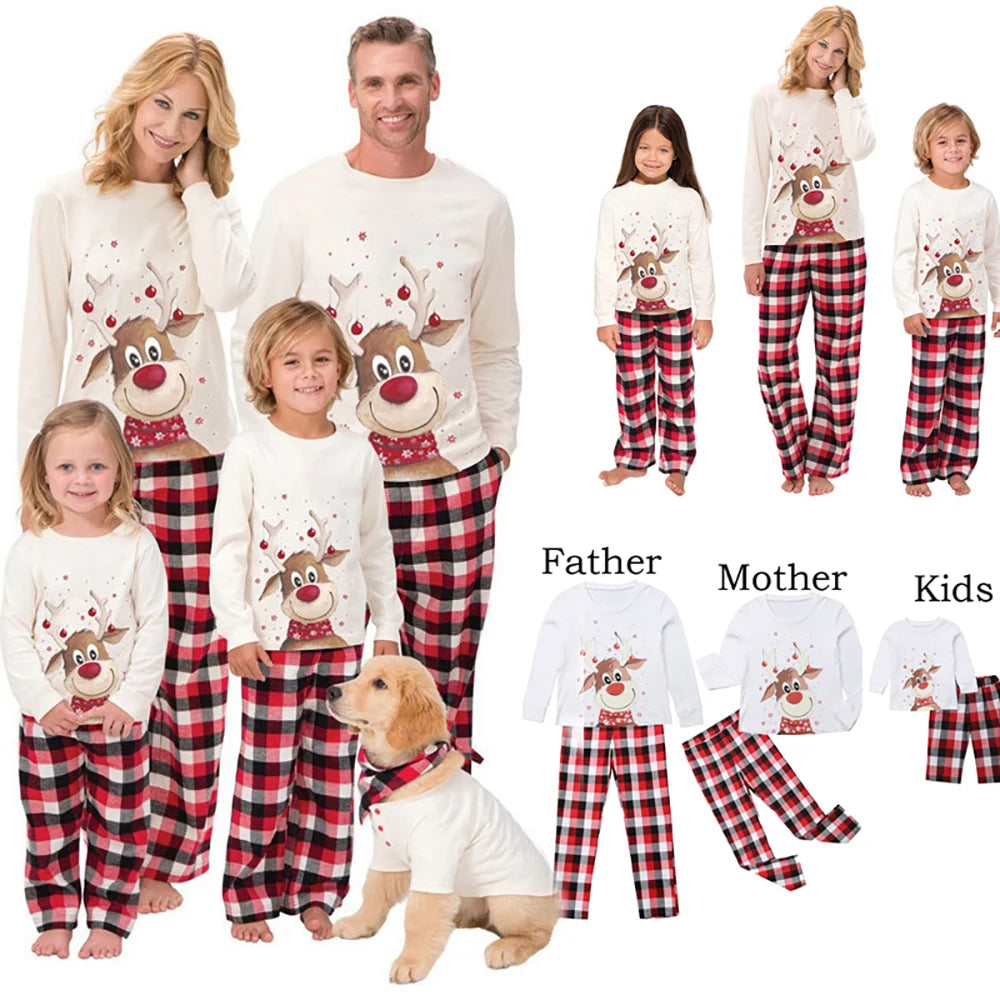 Maxy 2024 Christmas Pajamas Family Matching Clothes Set Deer Pattern Tops Pants Daddy Mommy and Daughter Son for Family Look Outfits