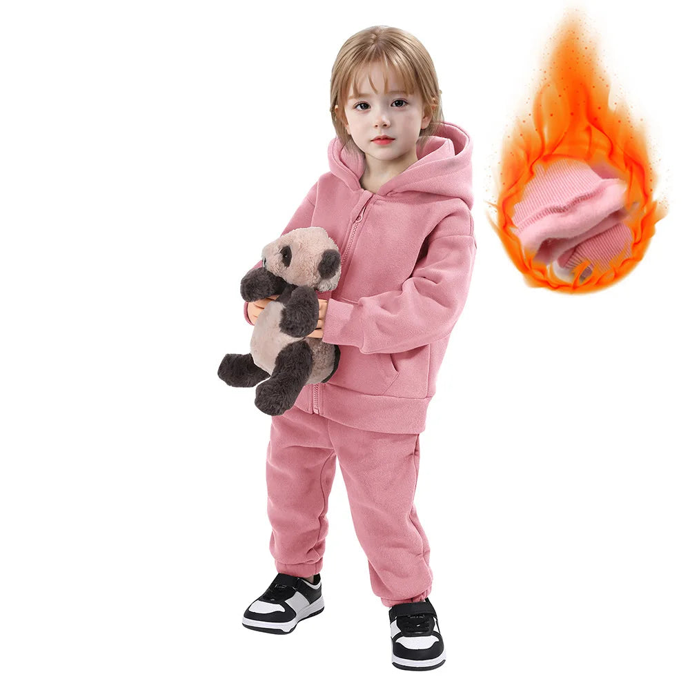 Maxy Children Hooded Tracksuits Suits Toddler Boys Girls Clothing Solid Plush Autumn Winter Sweatshirt Jacket Coats Sports Pants Set