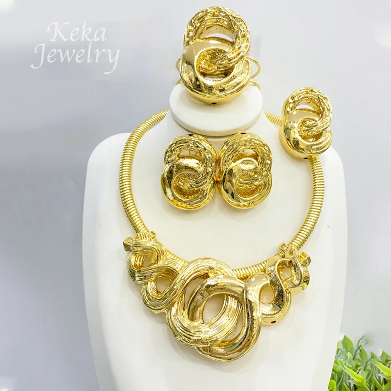 Maxy Jewelry Sets for Women Dubai African 18K Gold Color Pendant Earrings Bangles Rings Wedding Necklace Costume Accessories Gifts