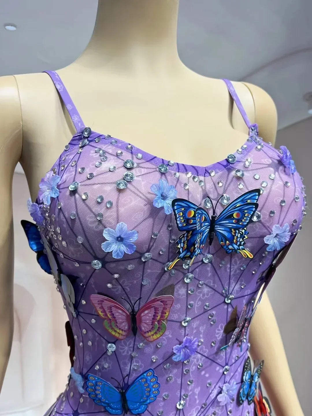 Glitter Babs Summer Dress New Arrival Butterfly Purple Designer Prom Gowns Celebrity Birthday Evening Party Stage Wear