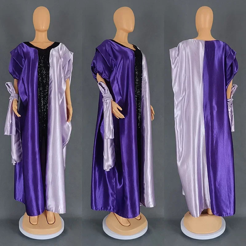 Maxy Dresses for Woman Satin Muslim Dress Scarf Abaya Dubai Turkey Kaftan Marocain Caftan Loose Boubou Robe Ankara Dashiki