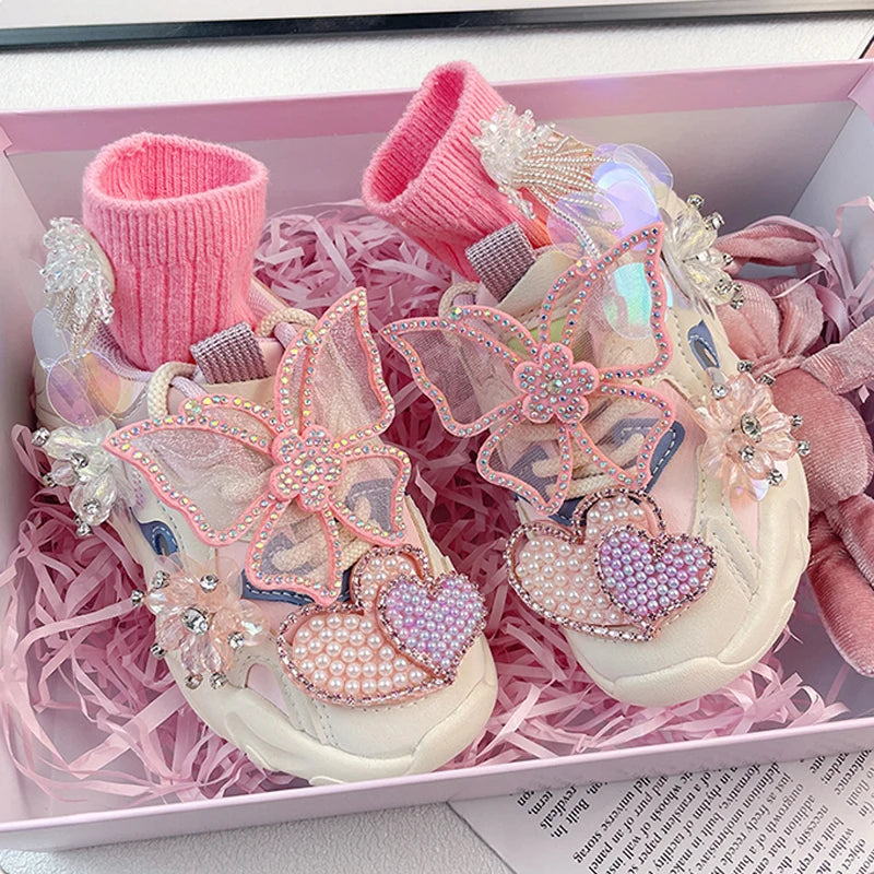 Maxy Girls Sneakers Autumn Winter Kids Fashion Brand Princess Running Sport Shoes Toddler Flats Children Warm Crystals Soft Sole