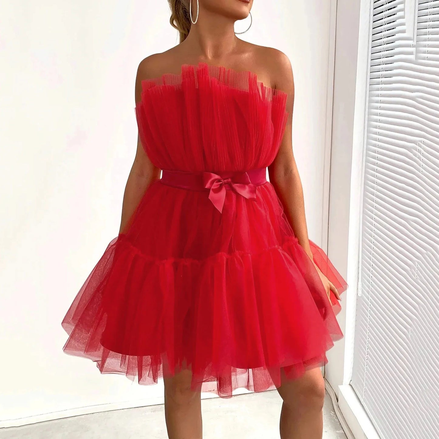 Temperament Sleeveless Puffy Evening Gown Dresses Pink Womens Off Shoulder Sweet Heart Top Wedding Pleated Evening Dresses