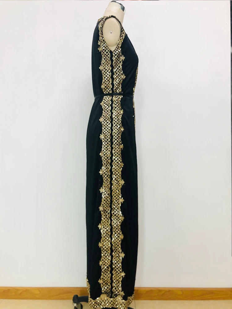 Maxy Two Piece Set Women Black Elegant Dress Summer Vintage Tank Leeveless Cardigan Embroided Floor Length Club Party Dresses