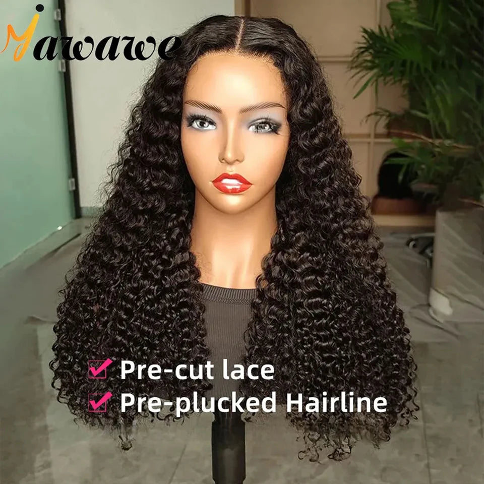 Maxy Pre-Bleached Glueless Wig Human Hair Ready To Wear Water Wave Pre-plucked Lace Frontal Wigs For Women Curly HD Lace Wigs