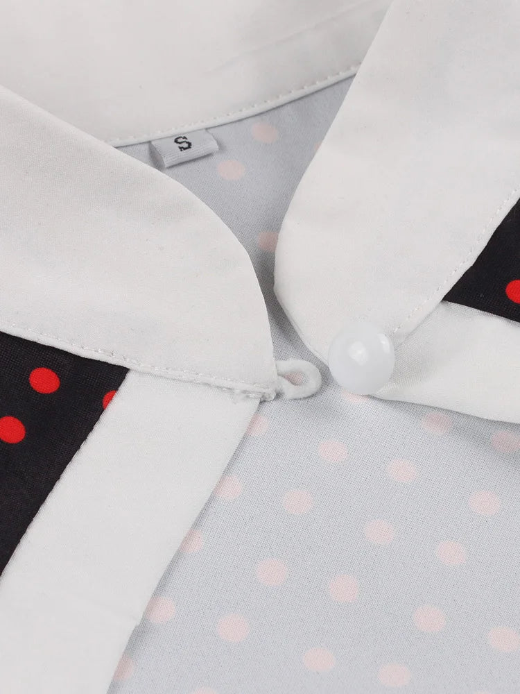 Maxy Toval Stand Collar Hollow Out Front Button Evening Party Dresses Women Cap Sleeve Polka Dot Vintage Dress Elegant Female