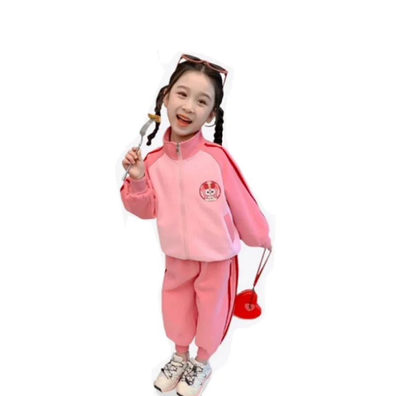 Maxy Girls Coat +Pants Kids Suits 2PCS/Set Cotton Lovely Spring Autumn Cotton Tracksuit School Suits Beach Children Clothing