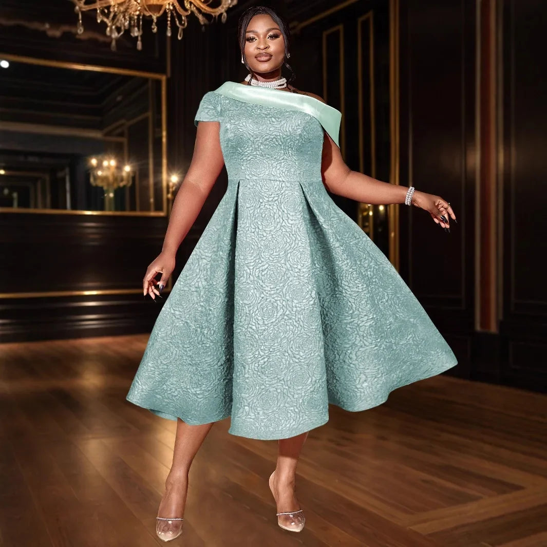 Maxy S-4XL Plus Size Party Evening Dresses for Women Autumn Elegant African Short Sleeve Midi Dress Dashiki Clothing