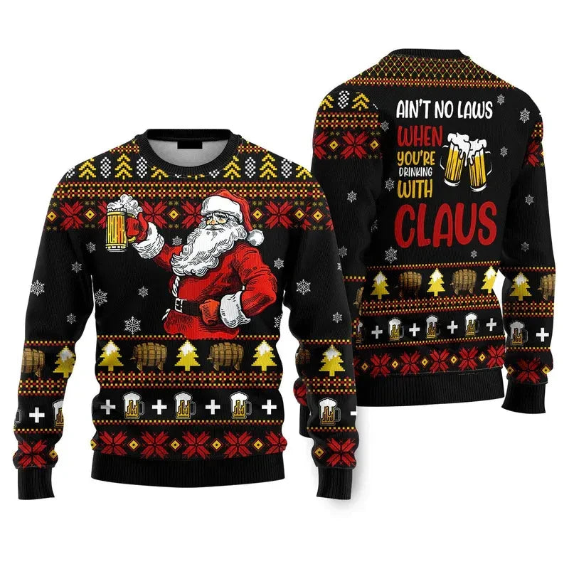 Maxy Fashion Santa Claus Beer Ugly Christmas Sweater For Men Clothing 2026 New Year Hoodie Streetwear Holiday Party Sweatshirts