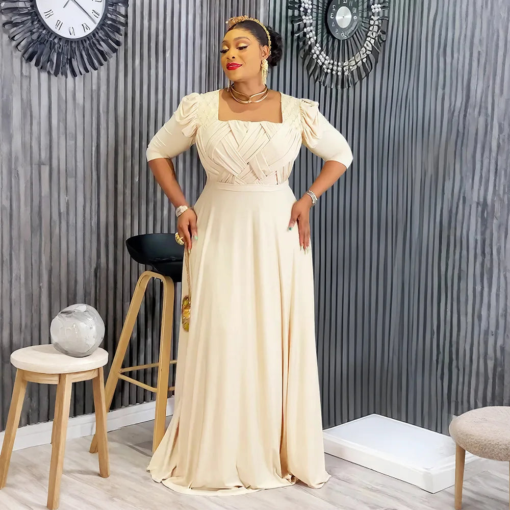 African Party Dresses for Women 2025 Elegant Turkey Muslim Maxi Dress Plus Size Fashion Half Sleeve Wedding Evening Gown