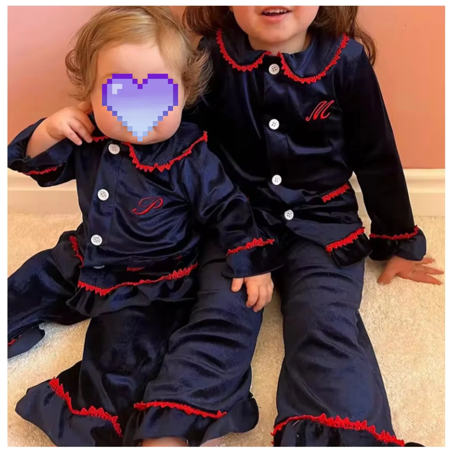 Max Boutique baby boy and girl pajamas kids navy velvet family matching Christmas pyjamas sets