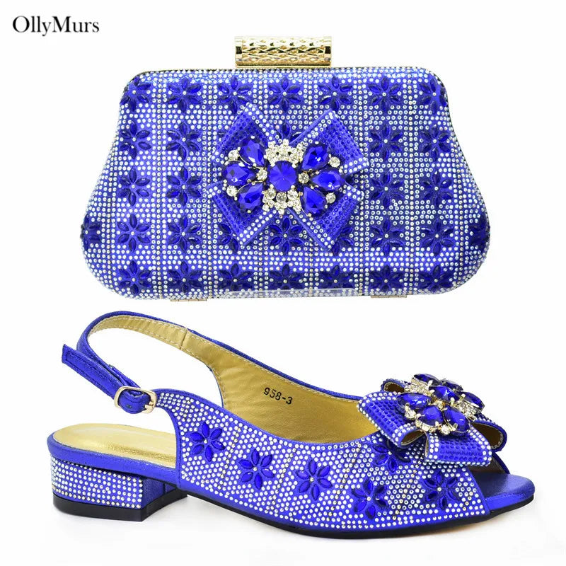 Hot Selling Maxy Design Crystal Woman Shoes and Matching Bag Set Fashion Rhinestone High Heel Shoes And Bag Set For Party