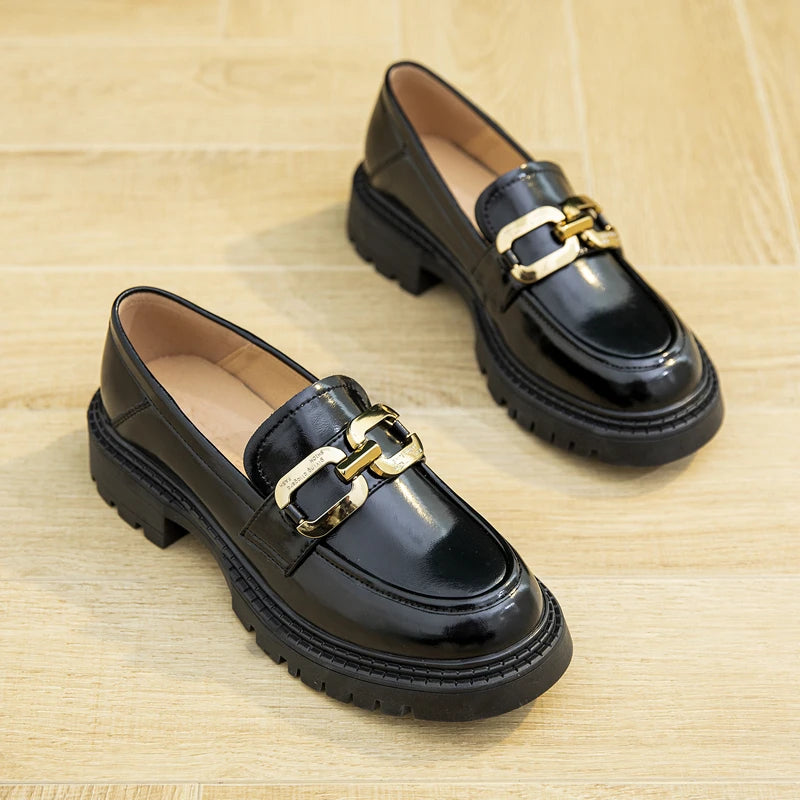 Amay Women Loafers Sneakers Spring New Genuine Leather Platform Shoes Women Casual British Style Female Penny Shoes