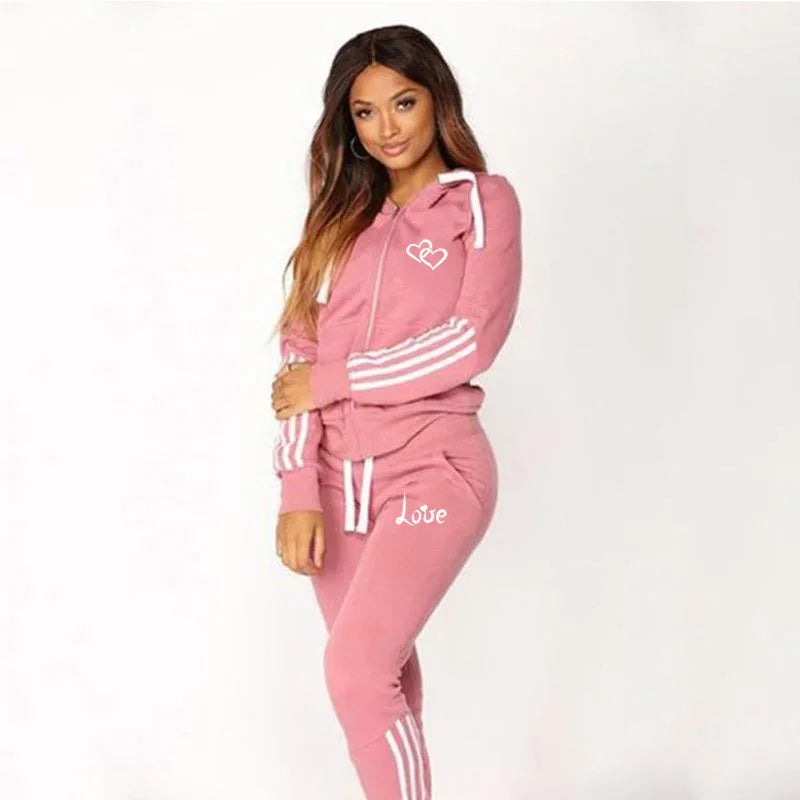 Maxy Fashion Women Tracksuits Long Sleeve Zipper Hoodies and Trousers Sport Suits Ladies Casual Hoodies Slim Jogging Suits