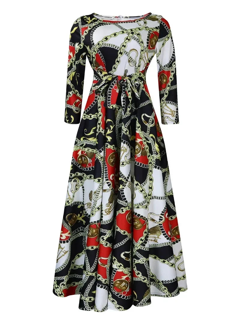 Maxy S-3XL African Party Dresses for Women Dashiki Ankara Evening Gown Elegant Spring Fashion African 3/4 Sleeve Long Dress